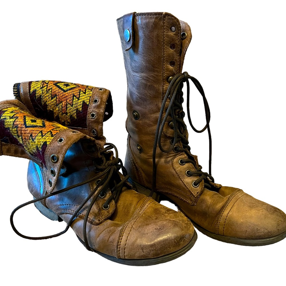 Steve Madden leather combat boots with extra flare